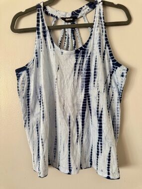 😸🌿 EUC Ripzone Women's Navy Tie-Dye Braided Back Tank Top 100% Cotton